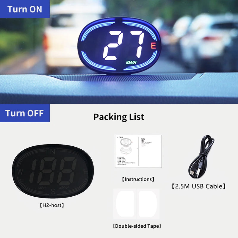 KWHUD H2 Head-Up Display – GPS Digital Speedometer for Cars