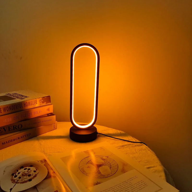 LED Ring Bedside Lamp – Three-Color Dimmable Night Light for Bedroom & Living Room