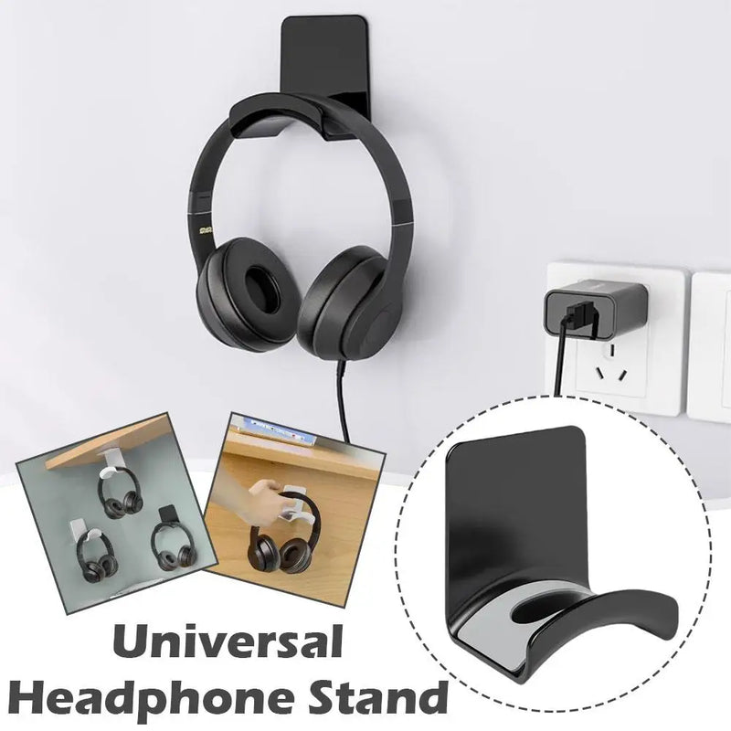 Universal Headphone Stand – Adhesive Wall Mount Under-Desk Holder