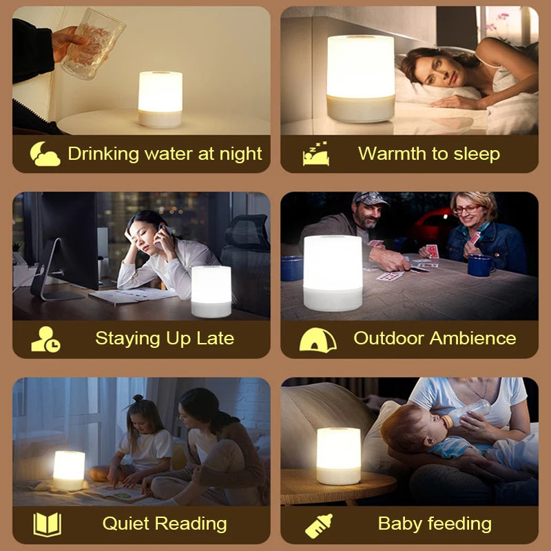 Bedside LED Night Lamp – Touch Control, Dimmable, Rechargeable