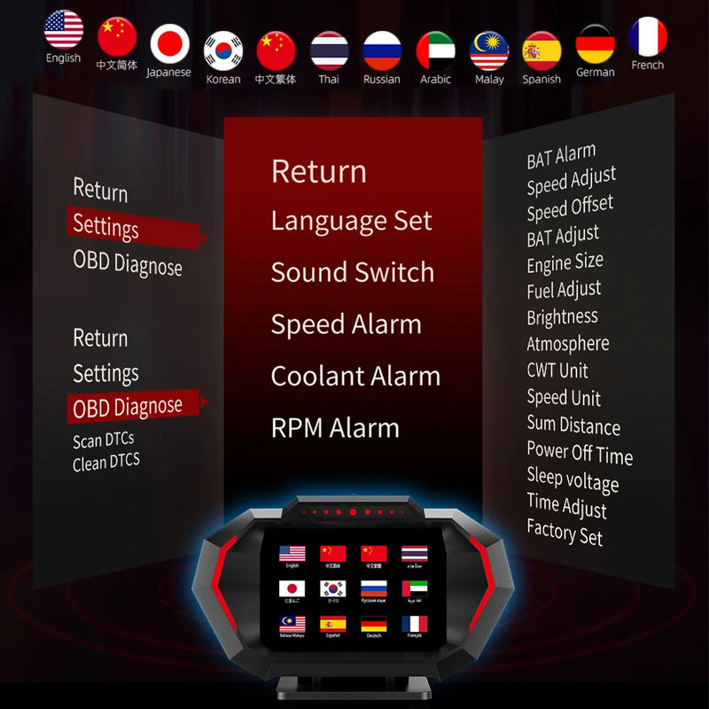 P24 Head-Up Display – OBD + GPS, Speed, Fuel & Temperature Monitor