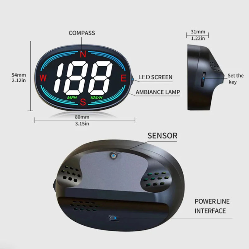 KWHUD H2 Head-Up Display – GPS Digital Speedometer for Cars