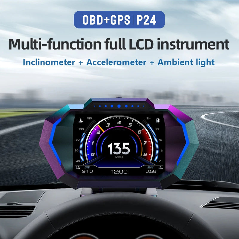 P24 Head-Up Display – OBD + GPS, Speed, Fuel & Temperature Monitor