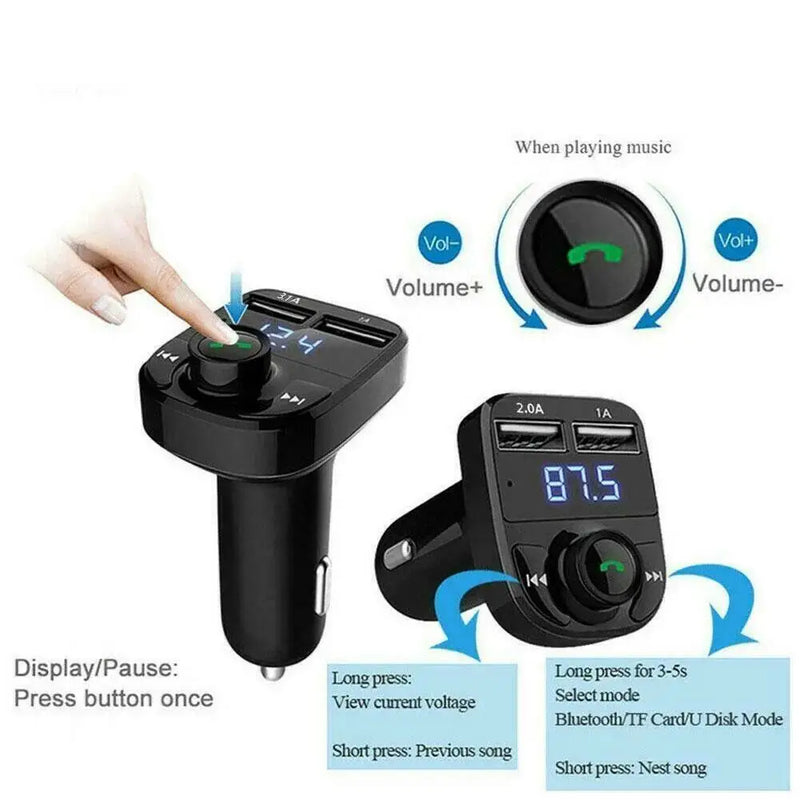 Bluetooth Car Charger & FM Transmitter – Dual USB, Hands-Free, Music & Radio Adapter