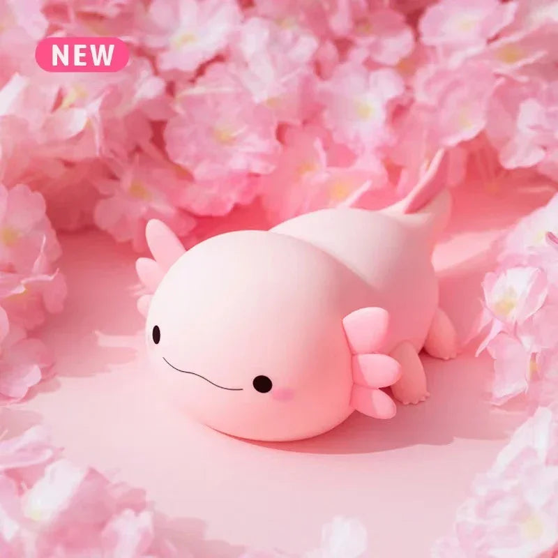 Cute Axolotl Night Light – USB Rechargeable Silicone Touch Control Lamp for Nursery & Kids