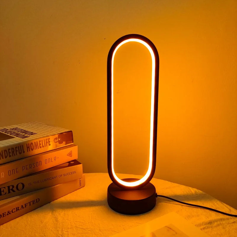 LED Ring Bedside Lamp – Three-Color Dimmable Night Light for Bedroom & Living Room