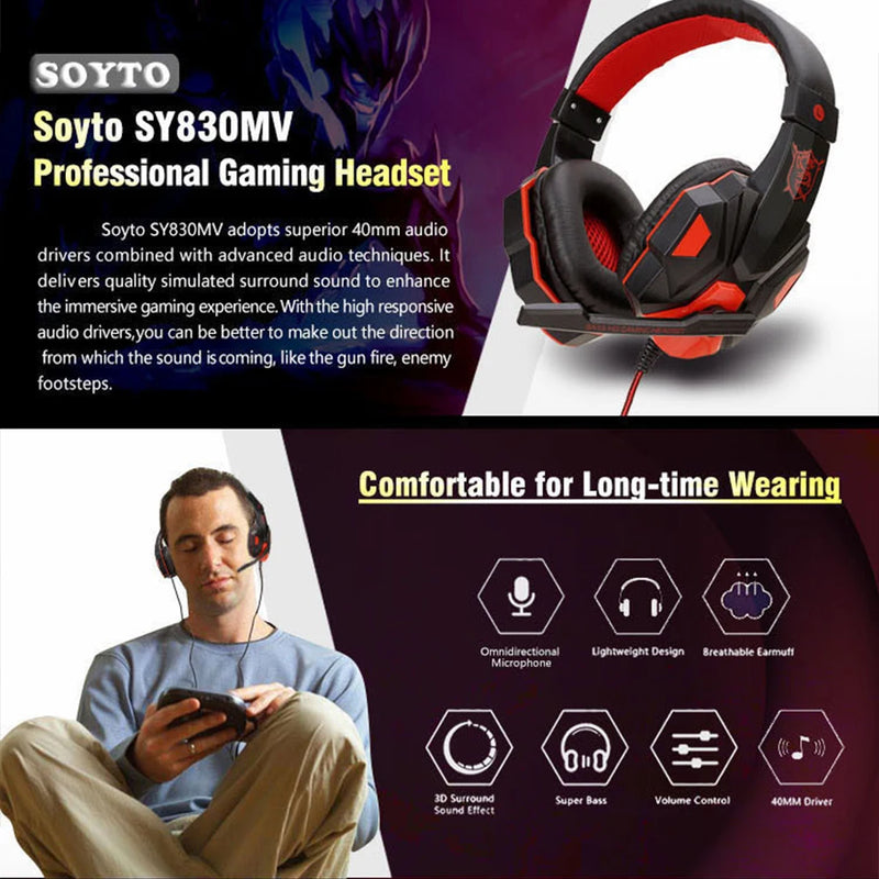 Gaming Headphones with LED Lights and Mic