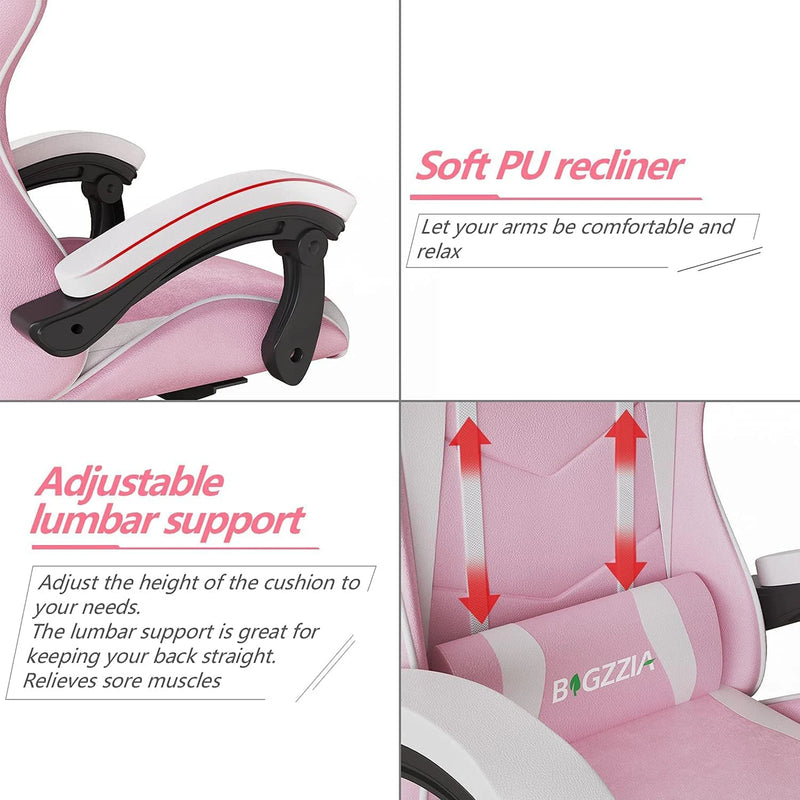 Ergonomic Gaming Chair with Lumbar Cushion + Headrest – Height Adjustable for Girls & Boys