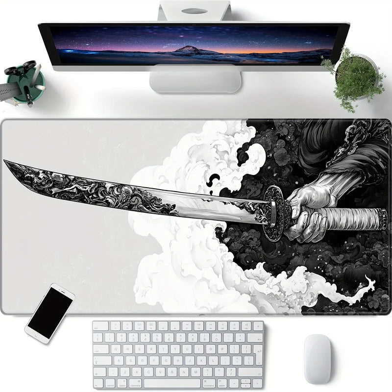 XXL Japanese Katana Mouse Pad – Rubber Anti-slip Gaming Table Mat for Keyboard