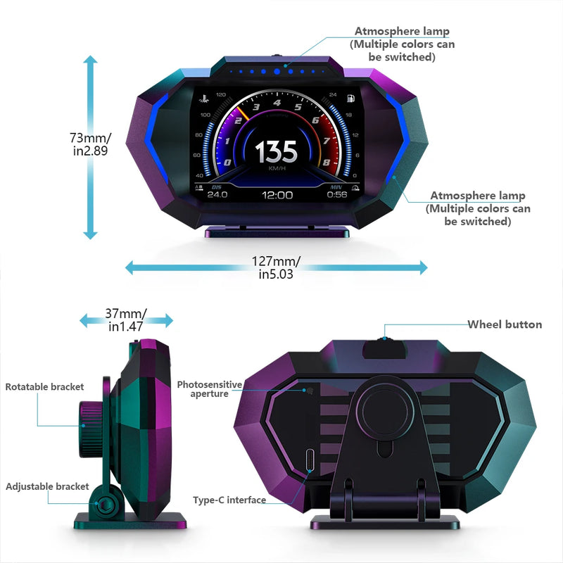 P24 Head-Up Display – OBD + GPS, Speed, Fuel & Temperature Monitor