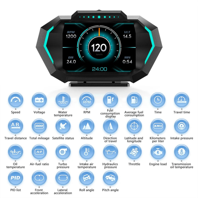 P24 Head-Up Display – OBD + GPS, Speed, Fuel & Temperature Monitor