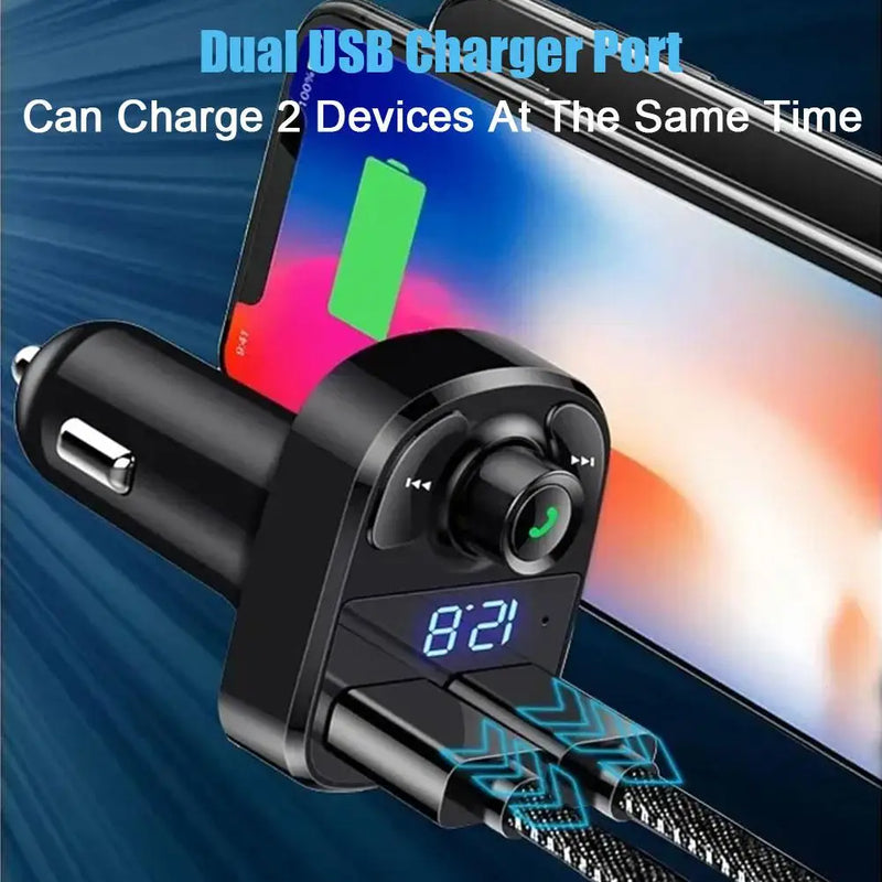 Bluetooth Car Charger & FM Transmitter – Dual USB, Hands-Free, Music & Radio Adapter