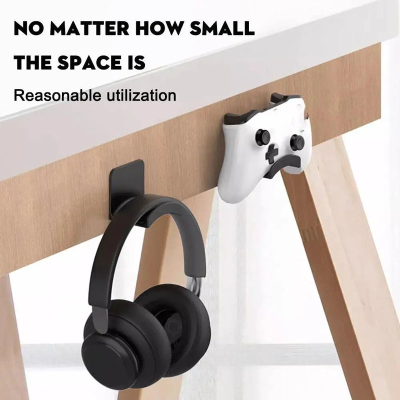 Universal Wall-Mounted Headphone & Controller Stand – Under-Desk Hanger Hook