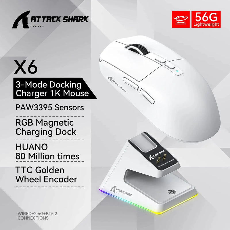 X6 Wireless Gaming Mouse – 3 Modes, 26K DPI, RGB, Charging Base