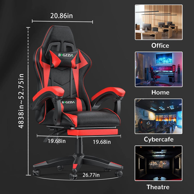 Ergonomic Gaming Chair with Footrest – Adjustable Height, Lumbar Cushion & Headrest