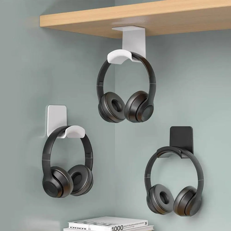 Universal Headphone Stand – Adhesive Wall Mount Under-Desk Holder