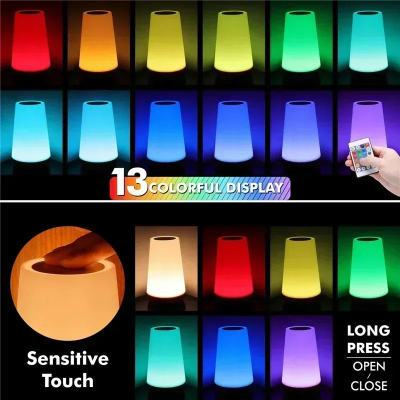 RGB 13-Color Night Light – Touch & Remote Dimmable Table Lamp