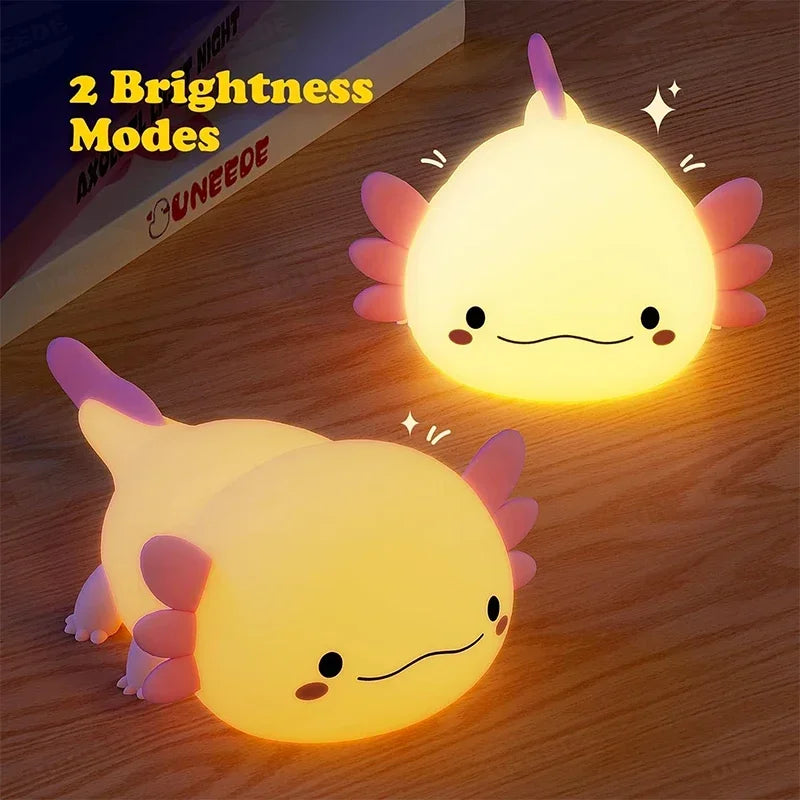 Cute Axolotl Night Light – USB Rechargeable Silicone Touch Control Lamp for Nursery & Kids