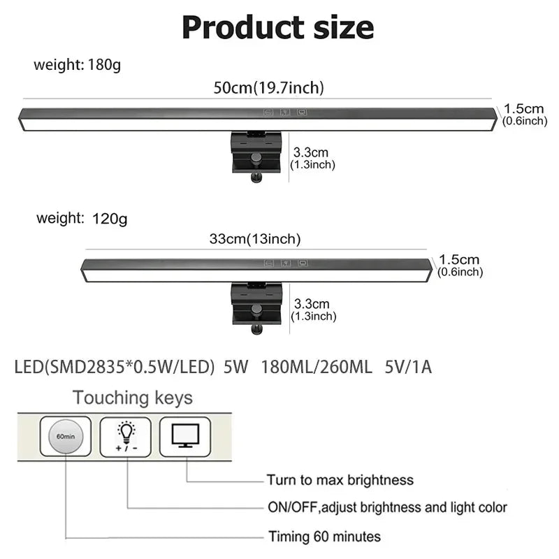 Screen Hanging LED Light – Eye-Care Desk Lamp for Learning, Reading & Work