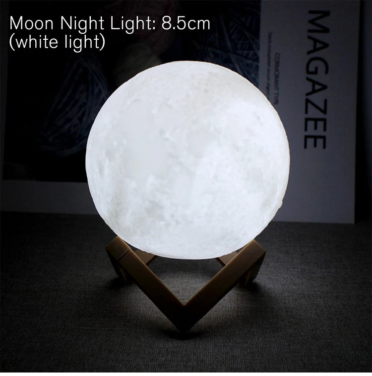 Starry Sky 3D Printed Moon Lamp with Wooden Stand